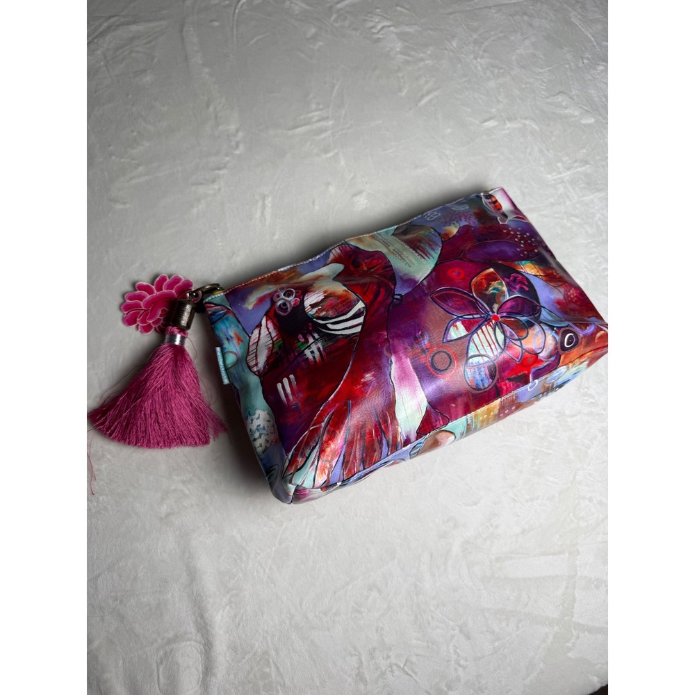 Papaya Art Large Accessory Pouch Multi Color Abstract Floral Tassel Makeup Bag
